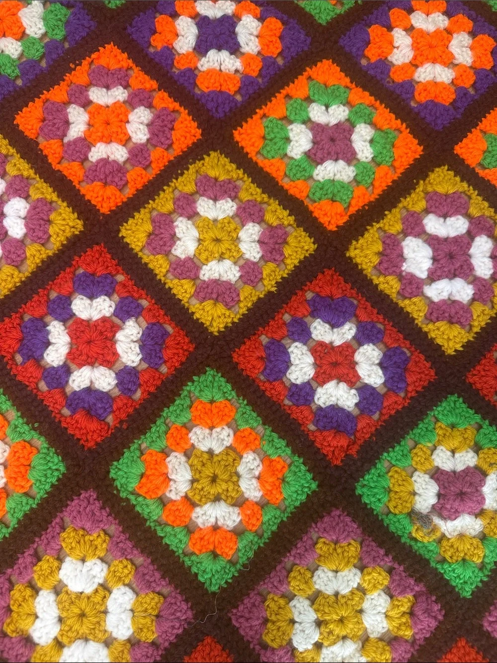 Handmade Multicolor Granny Square Crochet Throw Rug - Roseanne blanket